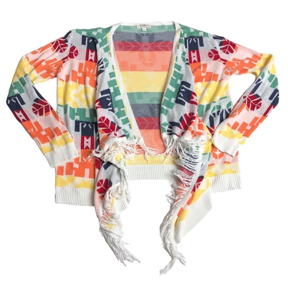 Umgee Cardigan Sweater Womens M Aztec Southwestern Boho Western Open Fringe - Picture 1 of 12